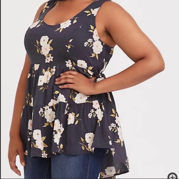Torrid | 00X (M/L) | Slate Grey Floral Challis Babydoll Tunic Tank - Picture 2 of 8